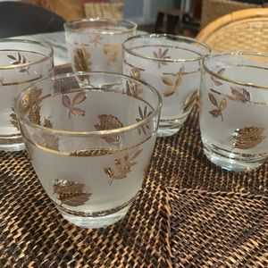 Beautiful Set of Five Vintage Cocktail Glasses Frosted & Gold